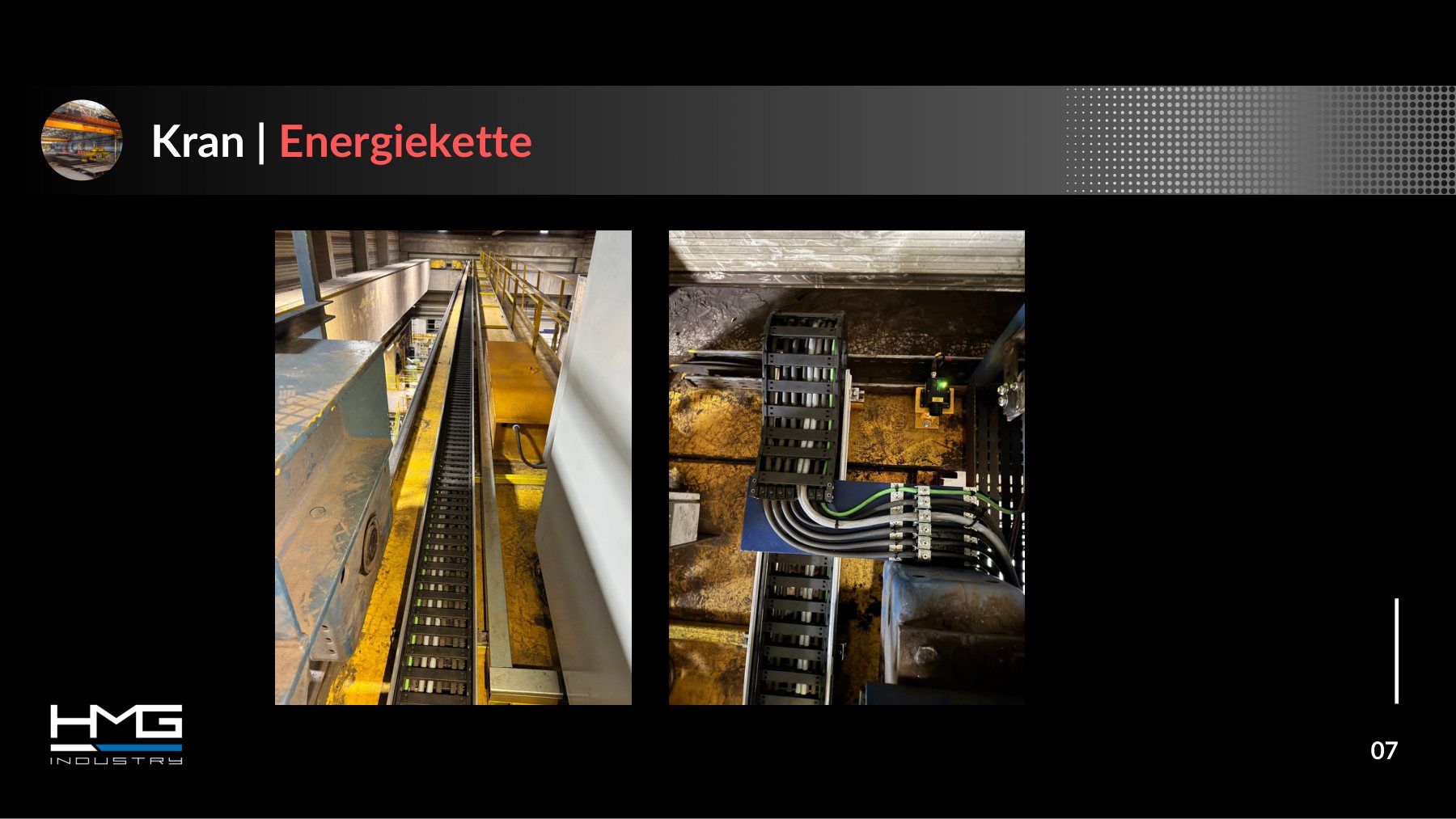 TCS, Folie 7 &bdquo;Kran | Energiekette&ldquo;: Energiekette auf der Kranbr&uuml;cke